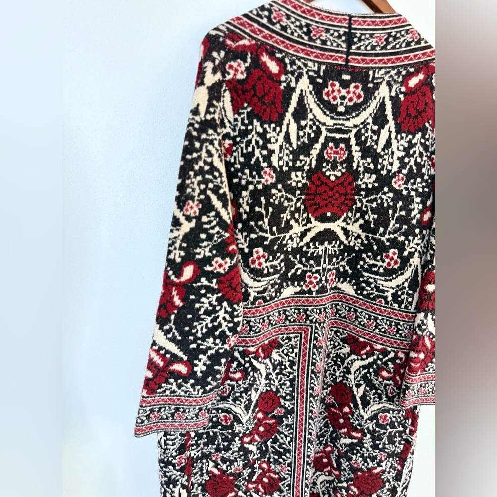 MaxSport Heavy Knit Tapestry Duster Coat Floral Black Red NWT Large - Picture 7 of 10